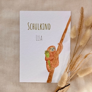 Faultier - Personalisierte Karte zur Einschulung - Gratulationskarte - Einschulungskarte - Schulstart - Schulkind - Schule - Einschulung