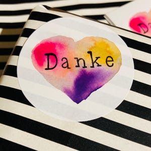 Danke - Aufkleber - Sticker - Vegane Aufkleber - Aquarellherz - Durchmesser 5 cm - Sticker - Etikett - auch als Set verfügbar!
