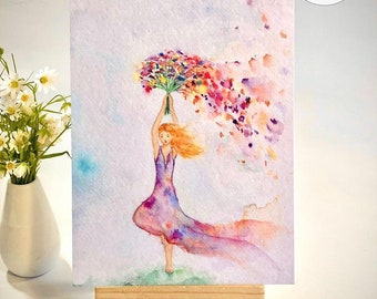 Grußkarten Yogapose der Baum, Vrikshasana, Geburtstagskarte, dankeskarte, Gratulationskarte, Aquarell, Klimaneutrale Produktion