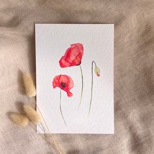 Grußkarte Mohnblume - Geburtstagskarte - kleines Wandbild - Aquarellmalerei - Kunstdruck - A6 - Mohnblumen - Blumenbild