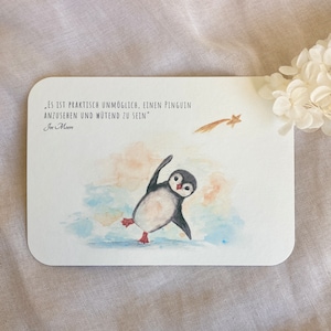 Grußkarte Yoga Pinguin, Aquarell Postkarte, Pinguinyoga, Zitat, Yogaübung Sternschnuppe, Asana, Lustig