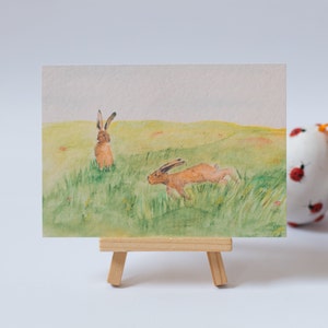 Postkarte Häschenfamilie, Hasenwiese, Hasen Grußkarte, Osterkarte, Häschenwiese, Ostern, Wandbild Kinderzimmer, Postkarte