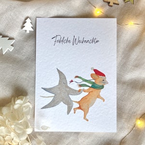 Postkarte, Illustration aus dem Buch „Der Stern und die Weihnachtsmaus“, Weihnachtskarte, Weihnachtliche Grußkarte, Aquarell, Handmade