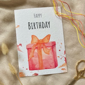 Geburtstagskarte "Happy Birthday" - Großes Geschenk - Aquarell Kunstdruck - Postkarte - Geburtstagsparty