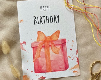 Geburtstagskarte "Happy Birthday" - Großes Geschenk - Aquarell Kunstdruck - Postkarte - Geburtstagsparty