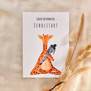 Zur Einschulung, Gratulationskarte, Grußkarte, Schulstart, Schulbeginn, Giraffe mit Schultüte, klimaneutrale Produktion