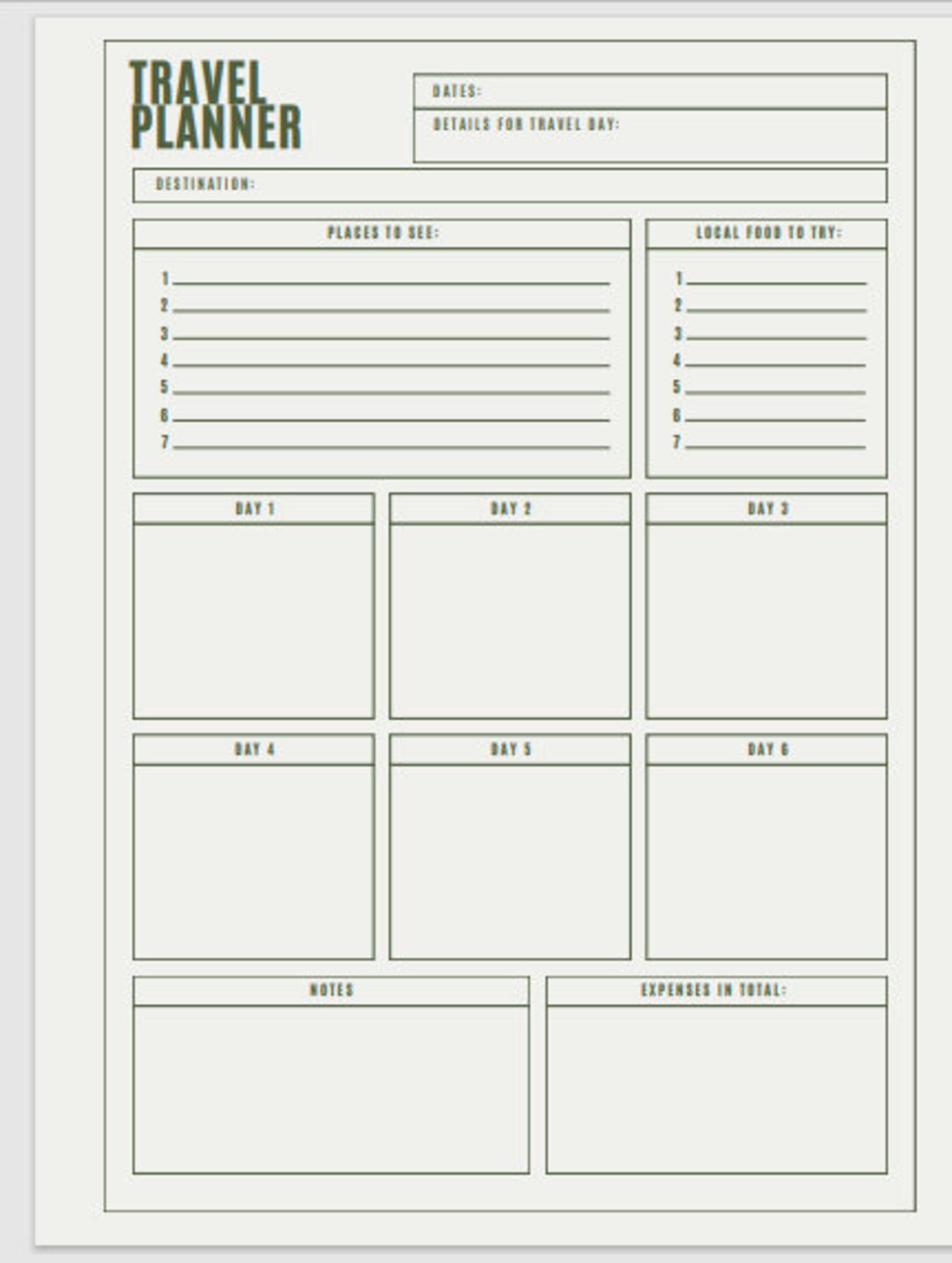Travel Itinerary Planner Template - Etsy