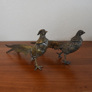 Vintage Large Metal Pheasant Décor Figurines Art  Female and Male Pheasant