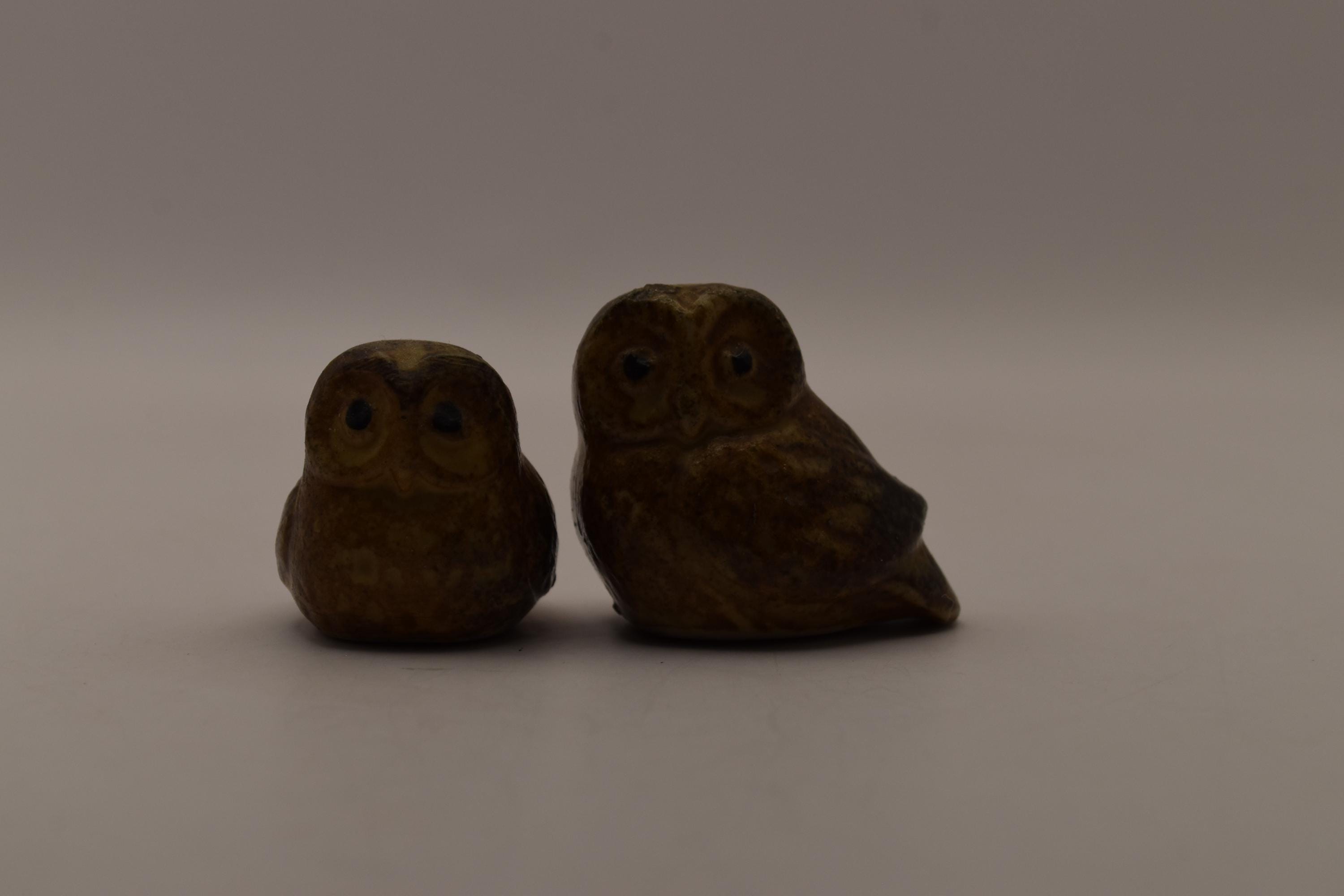 Vintage Miniature Owl Figurines - Pair - Stoneware Pottery Brown