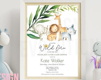Jungle Safari Baby Shower Invitation: Wild One Animals (Digital Download)