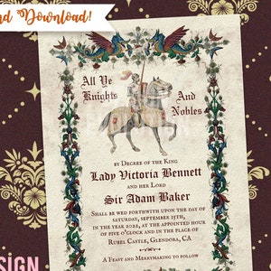 TRY DEMO FIRST - Medieval Renaissance Middle Ages Dragon Knight Renfaire Invitation