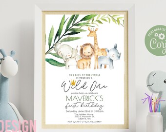 Wild One Jungle Animals 1st Birthday Invitation (Digital Download)