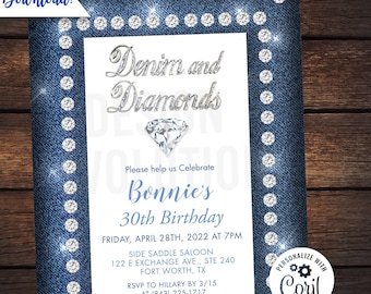 Denim and Diamonds Birthday Invitation: Western Sweet 16 (Digital Download)