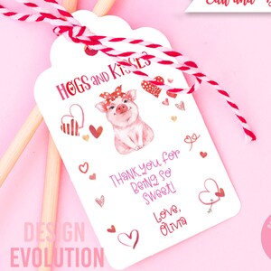 TRY DEMO FIRST - Valentine's Day Watercolor Cute Pig Valentines Day Card Valentine Love Hearts Pink Red Gift Card - 2 x 3.5