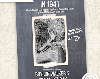 Retro Milestone Birthday Invitation: Photo, Vintage Style (Digital Download)