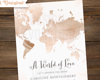 TRY DEMO FIRST - World Map Love is a Journey Travel Destination Adventure Bridal Shower Invitation