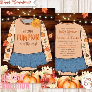 TRY DEMO FIRST - A Little Pumpkin is on the Way Onesie Romper Baby Shower Fall Autumn Pumpkin Girl Floral Baby Shower Invitation
