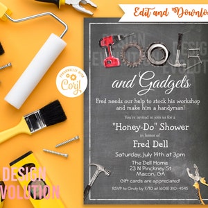 TRY DEMO FIRST - Honey Do Shower Tool Party Tool Shower Tools and Gadgets Groom Shower Invitation