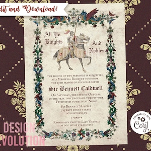 TRY DEMO FIRST -  Medieval Renaissance Middle Ages Dragon Knight Renfaire Birthday Invitation