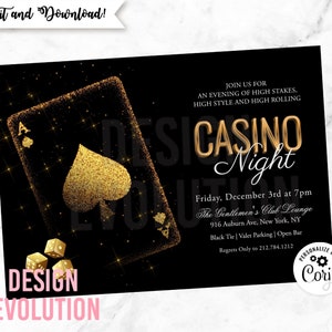 TRY DEMO FIRST - Las Vegas Casino Royale Poker Night Playing Cards Glitter Dice Birthday Bachelor Party Invitation