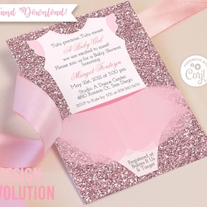 TRY DEMO FIRST - Tutu Glitter Ballerina Ballet Onesie Romper Baby Shower Invitation