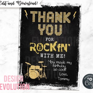TRY DEMO FIRST - Rock Star Rockstar Rock n Roll Birthday Thank You Flat Card
