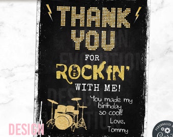 TRY DEMO FIRST - Rock Star Rockstar Rock n Roll Birthday Thank You Flat Card