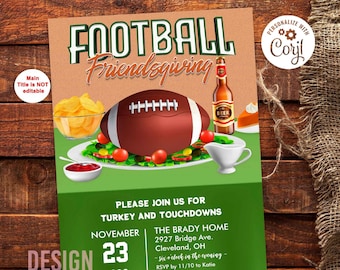 TRY DEMO FIRST - Football Friendsgiving Thanksgiving Turkey and Touchdowns Dinner Party Invitation