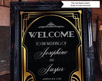Art Deco Wedding Welcome Sign: 1920s Gatsby Black & Gold (Digital Download)