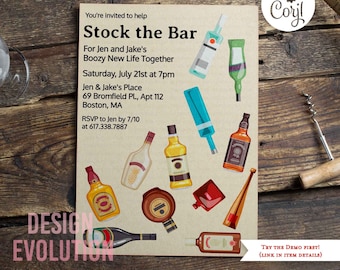 TRY DEMO FIRST - Stock the Bar Couples Shower Liquor Shower Wedding Housewarming Engagement Party Invitation