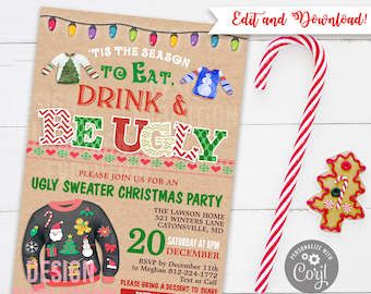 TRY DEMO FIRST - Ugly Sweater Tacky Sweater Holiday Christmas Invitation