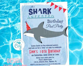 Shark Infested Pool Party Birthday Invitation (Digital Download)