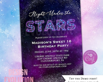 Galaxy Starry Night Sweet 16 Invitation (Digital Download)