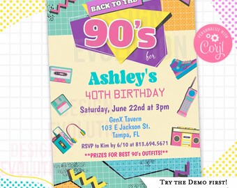 90s Birthday Party Invitation: Retro Cassette Theme (Digital Download)