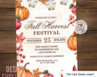 Fall Harvest Festival Invitation: Pumpkin Thanksgiving (Digital Download)