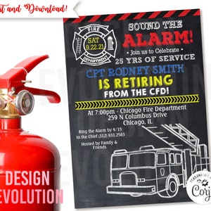 TRY DEMO FIRST - Fireman Fire Fighter Firefighter Emergency First Responder Thin Red Line Invitation