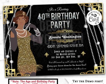 40th Birthday Invitation: Harlem Nights, Roaring 20s, Flapper (Digital)