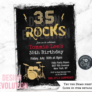 TRY DEMO FIRST - 35 Rocks Rock Star Rockstar Rock n Roll Milestone 35th Birthday Invitation