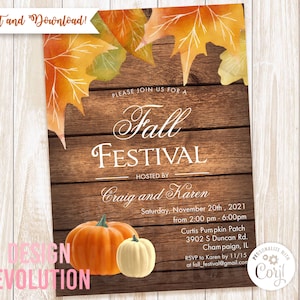 TRY DEMO FIRST -  Fall Autumn Pumpkin Thanksgiving Friendsgiving Anniversary Retirement Baby Bridal Couples Shower Housewarming Invitation