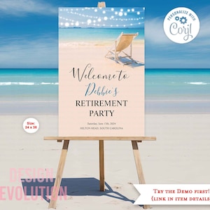 TRY DEMO FIRST - Size 24 x 36 Beach Theme Nautical Ocean Sea Outer Banks Retirement Birthday Going Away Party Welcome Sign Poster