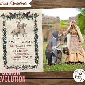 TRY DEMO FIRST - Save the Date Medieval Midival Midieval Renaissance Middle Ages Dark Ages Dragon Knight Renfaire Celtic Goth Photo Card