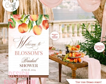 Peach Watercolor Bridal Shower Welcome Sign Poster (Digital Download)
