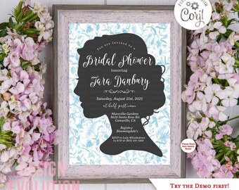 Cameo Woman Silhouette Bridal Shower Invitation (Digital Download)