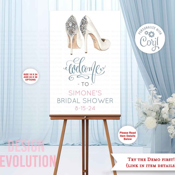 TRY DEMO FIRST - Size: 18 x 24 and 24 x 36 High Heel Shoes Wedding Shoes Bridal Shoes Fashion Miss to Mrs Bridal Shower Poster Welcome Sign