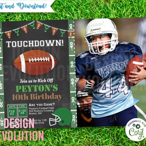 TRY DEMO FIRST - Football Sports Chalkboard First 1st Birthday Photo Invitation