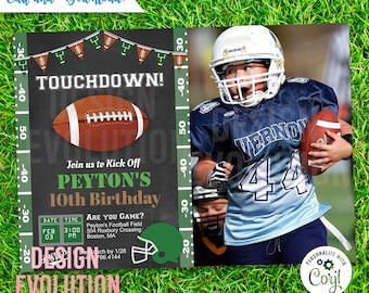 TRY DEMO FIRST - Football Sports Chalkboard First 1st Birthday Photo Invitation