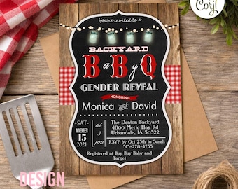 Gender Reveal BBQ Invitation: Couples Shower (Digital Download)
