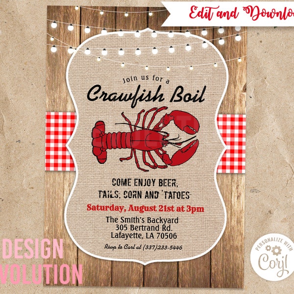 TRY DEMO FIRST - Crawfish Boil Crayfish Boil Crayfish Party Seafood Boil Louisiana Creole Summer Party Invitation