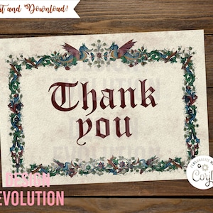 TRY DEMO FIRST - Medieval Renaissance Middle Ages Dragon Knight Renfaire Thank You 7 x 5 Flat Card