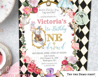 Alice in Wonderland Birthday Invitation: Vintage Tea Party (Digital Download)